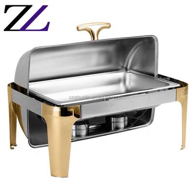 China Durable and Modern Other Hotel and Restaurant Supplies Equipment Buffet Gold Dish 9L Stainless Steel Chafing Dishes Teasing Food Warmer for sale