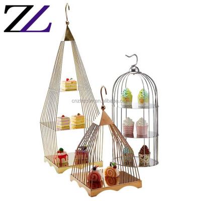 China Tiered Stainless Steel Birdcage Dessert Display Rack Wedding Events Food Table Set Afternoon Tea Cake Viable Snack Display for sale