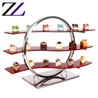 China Viable Display Stand Beautiful Glass Trays 3 Row Round Wedding Decoration Afternoon Tea Party Cake Decorating Display Stand for sale