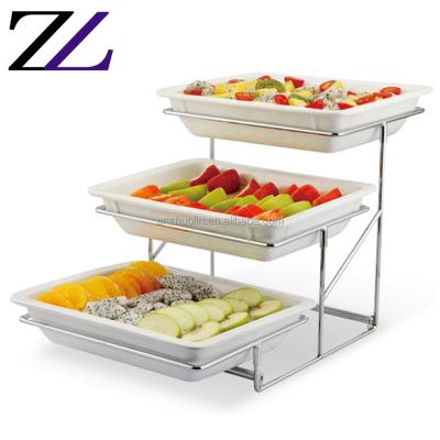 China Viable other hotel fruit cake ceramic tray stainless steel stainless table set sushi risers shake three tier dessert display stand for sale