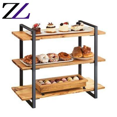 China Supply 3 Tier Disposable Luxury Black Color Wedding Party Food Dessert Display Rack Set Buffet Server Wooden Cake Stand for sale