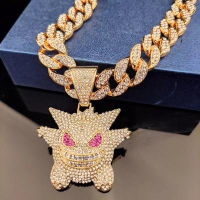 China Chunky Hip Hop Women Hiphop Men's Anime Cuban Chain Necklace Iced Out Bling Bling Gengar Wholesale Infinity Dangle Width for sale