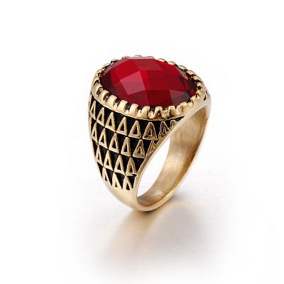 China Factory direct sales ring vintage relief ring men's titanium red dominating punk ring steel jewelry for sale