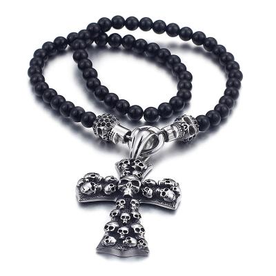 China Fashion Retro Punk Skull Cross Personality Pendant Fashion For Men And Women Glass Beads Necklace Pendant Jewelry for sale