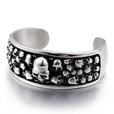 China Vintage Punk Trending Mens Titanium Steel Skull Mens Bracelets Punk Metal Bangle for sale