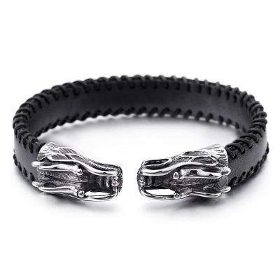 China Real Leather Fashion Punk Men's Dragon Stainless Bracelets for sale