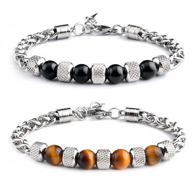 China Men's Stainless Steel Link Chain Yoga Gemstone Bead Bracelet CLASSIC Natural Frosted Bead Tiger Eye Stone Bracelet for sale