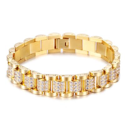 China Chain Mens Stainless Steel Bracelet Cnc Crystal Diamond Inlaid Gold Titanium Steel Bracelet And Bangles for sale