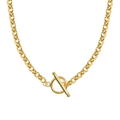 China Vintage Minimalist Punk Clasp Choker Stainless Steel Chunky Chain Necklace Gold Chain OT Short Necklace for sale