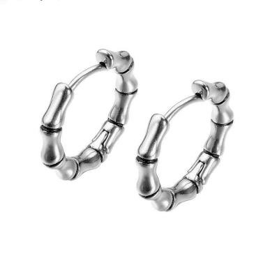 China 316L Stainless Steel Retro Vintage Shape Circle Minimal Bamboo Earrings CLASSIC High Quality Men's Earrings for sale