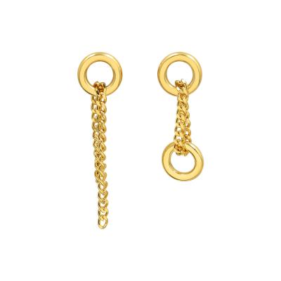 China Personalized Creative TRENDY Gold Tone Asymmetric Round Circle Ring Drop Earrings Double Ring Hoop Dangle Earrings for sale