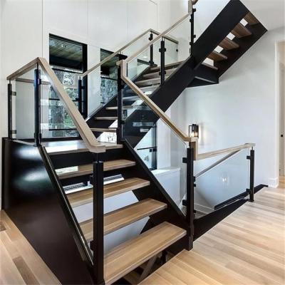 China modern metal wall stair railing with straight stair glass balustrade for sale