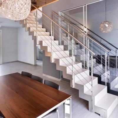 China Indoor modern home stairs with straight staircase glass balustrade for sale