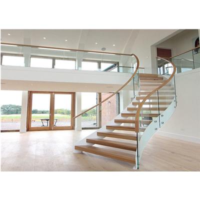 China DAIYA Modern Luxury Curved Staircase with Tempered Glass Railing Staircase with Wood for sale