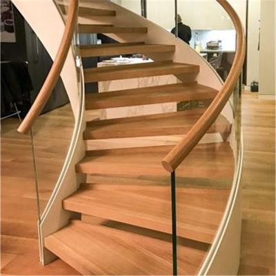 China DAIYA Modern Wooden Tread Curved Stairs With Tempered Glass Railing for sale