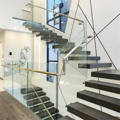 China DAIYA Modern Floating Staircase Oak With Tempered Glass Railing for sale