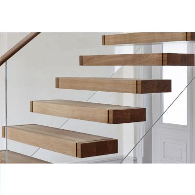 China DAIYA 304 s.s diy floating solid wood staircase stainless steel balustrade modern indoor glass stair railing stairs for sale