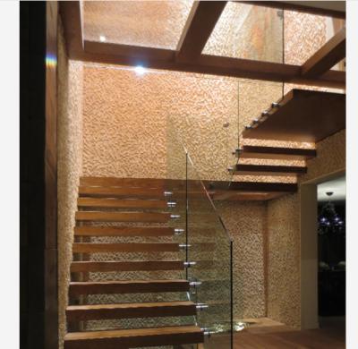 China DAIYA Modern Wooden Staircase Floating Straight Stairs With Tempered Glass Railing for sale