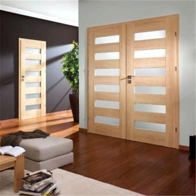 China DAIYA Modern Teak Wood Front Entry With Double Glass Panel Door Design for sale