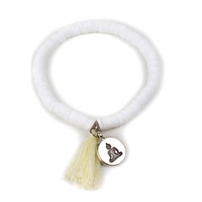 China Handmade Polymer Clay Jewelry Beads Fashion Bracelet Jewelry Tassel With Elastic Rope With A Yoga Charm for sale