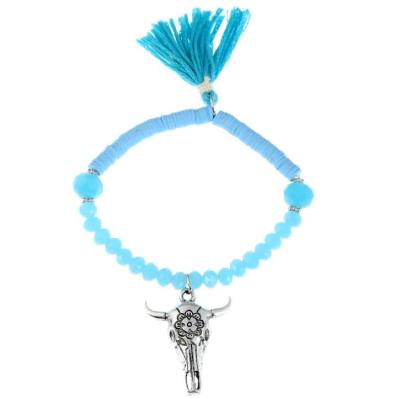 China Handmade Polymer Clay Jewelry Beads Fashion Bracelet Jewelry Tassel With Elastic Rope With A Cow Head Charm for sale