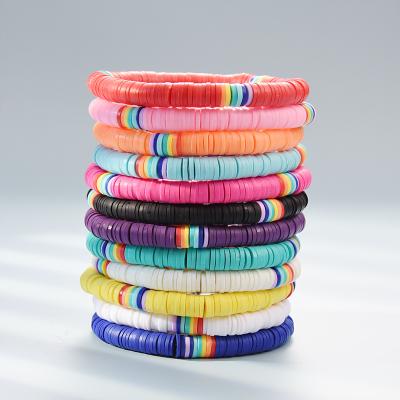 China Bohemian Handmade Handmade Clay Soft Polymer Bead Stackable Bangle Women Rainbow Bracelets Jewelry for sale