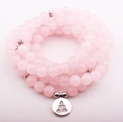 China Wholesale Handmade Rose Quartz Beads Mala Bracelet 108 Yoga Prayer Natural Stone Jewelry for sale