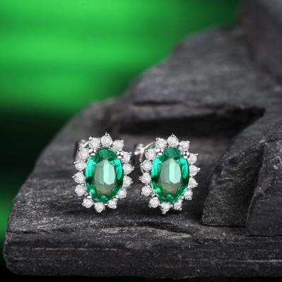 China Handmade Wholesale Brass Alloy With Silver Plated Green Stone Stud Earring Jewelry Women's Earrings for sale