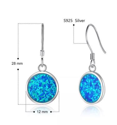 China Handmade 925 Sterling Silver Blue Opal Round Stone Dangling Hook Fashion Earring Jewelry for sale