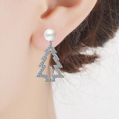 China Handmade High Quality Zircon Pearl Bead Drop Christmas Tree Glass Gift Dangle Earrings Jewelry for sale