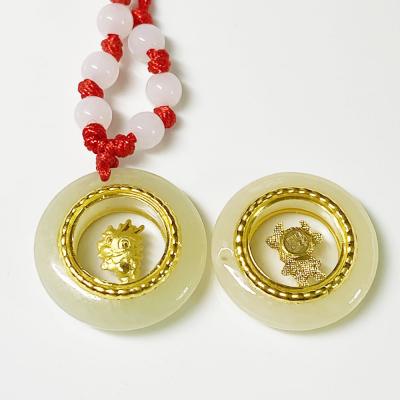 China Handmade Christmas Chinese New Year A Grade 24k Gold Plated Jade Twelve Chinese Zodiac Signs Necklace Pendant Jewelry for sale