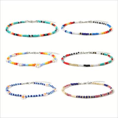 China Handmade Fashion 3mm Medium Seed Beads Flower Ankle Chain Simple Charm Alloy Beach Anklet For Women Foot Jewelry for sale