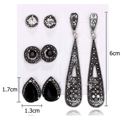 China Handmade Black Rhinestone Beads Alloy Cheap Bohemian Combo Earring Stud And Drop Dangle Set Package For Girls for sale