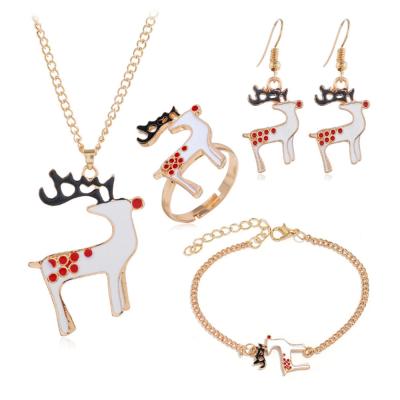 China Cheap Christmas Enamel Deer Bracelet Earring Jewelry Set Promotional Gift Pendant Necklace Ring Statement Earrings Option for sale