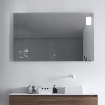 China 2022 Intelligent Tempered Glass Surface Bathroom Time Mirror With Clock Heating Function for sale