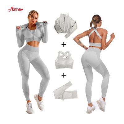 China New Colors 3PCS Breathable Gray Sports Gym Clothes Women Yoga Set And Workout Seamless Sets for sale