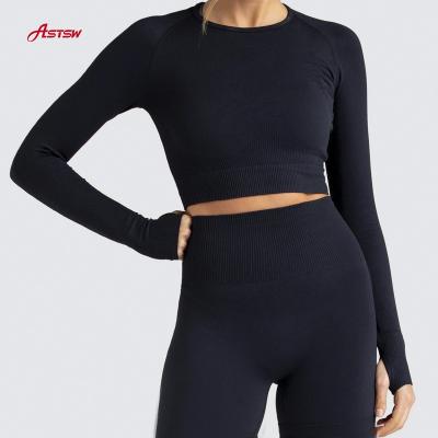 China New Customized Breathable Gorgeous Gym Wear Seamless Set Ribbed Styles High Quality Women Long Sleeve Seamless for sale