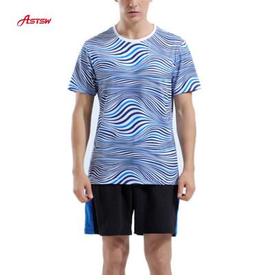 China 2021 New Anti-wrinkle Men's Quick Dry T-shirts Custom Striped Print Sports Sweat Absorption Casual Outdoor Running for sale