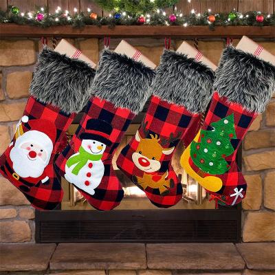 China Large Christmas Soulmate Plaid Fabric Christmas Socks Elk Pattern Christmas Decorations Special Bag Gift Safe Environmental Material for sale