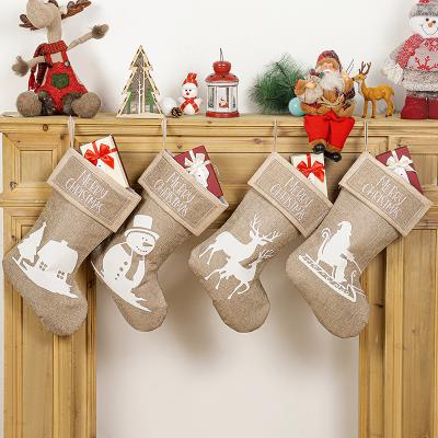 China Large Christmas Socks Soulmate Plaid Fabric Santa Claus Decorations Elks Christmas Pattern Special Bag Gift Safe Environmental Material for sale