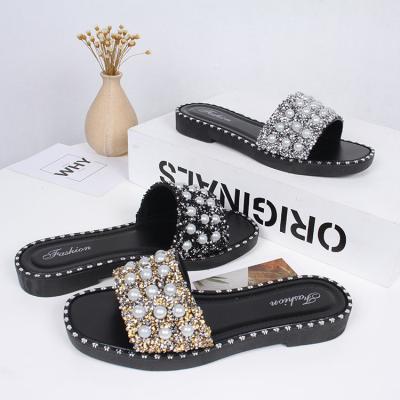 China CUSHIONING Soulmate Jelly Purses New Arrival Summer Rhinestone Sandals Flat Lady Casual Slides For Women Slippers Bead Slides for sale