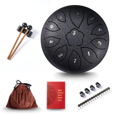 China Wholesale Stainless Steel Hand Beats Drum 6 Inch Tongue Percussion Drum Handpan Tongue Yoga Black Steel Drum 11notes for sale