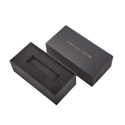 China Recycled Black Rectangular Hot Stamping Luxury Materials Custom Printing Gift Packaging Gift Box Small Lid And Bottom Box With Eva for sale