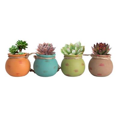 China Mini Hemp Rope Ceramic Flower Pot Home Meat Ceramic Flower Wall Hanging Creative Personalized Flower Pot Care Ornaments for sale