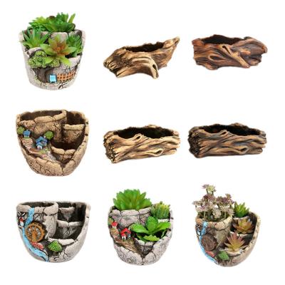 China Contemporary Hot Selling Creative Cement Tree Root Carving Mini Pastoral Flowerpot Succulents Basin Reusable Flower Planter Stump Flower Pot for sale