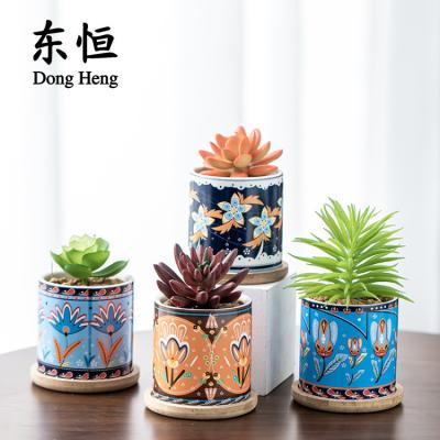 China Europe Hot Selling Creative Cement Tree Root Carving Mini Pastoral Flowerpot Succulents Basin Reusable Flower Planter Stump Flower Pot for sale