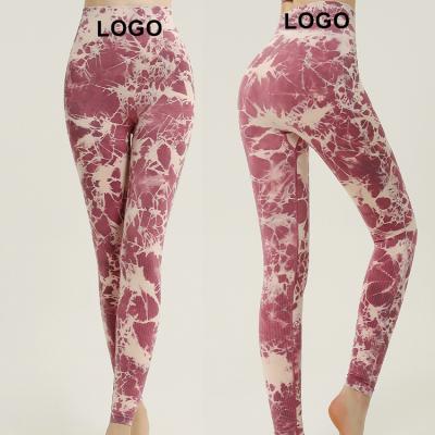 China 2021 Breathable Women High Waist Yoga Pants Tummy Control Tie Dye Running Workout Sports Pants Yoga Gaiters for sale