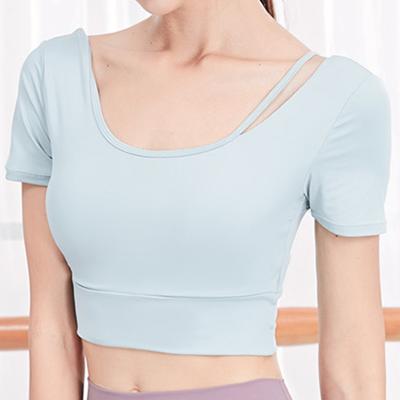 China Factory direct women breathable round neck yoga top gym jogging tight short sleeve yoga crop top for sale