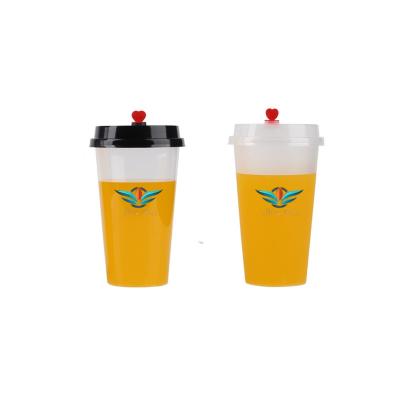 China Custom logo 16oz single wall plastic injection bubble tea cup with lid boba 500ml disposable takeaway cups for sale