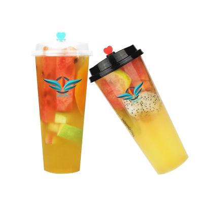 China Wholesale Single Wall Stain Plastic 700ml Cup Take Away Clear Disposable 22oz Bubble Tea Cups With Lids for sale